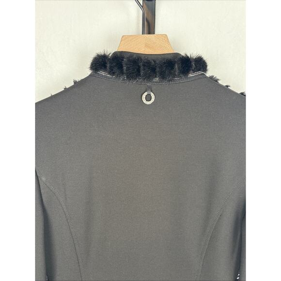 Save the Queen Italy Faux Leather Jacket Womens Medium Black Faux Fur Geometric - Picture 8 of 13